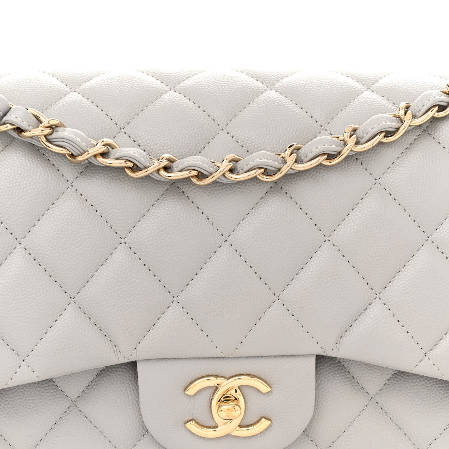 Caviar Quilted Jumbo Double Flap Grey