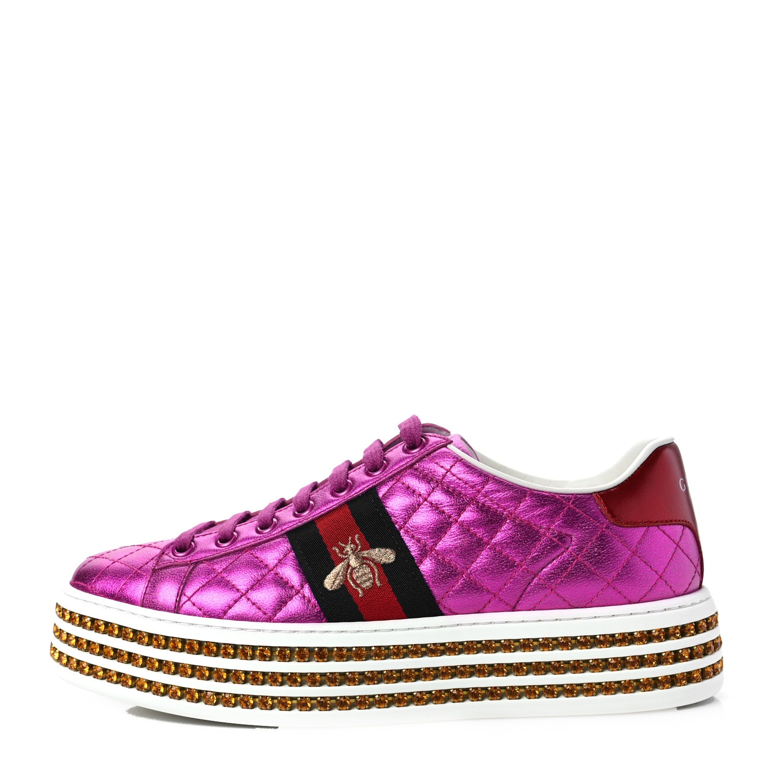 Gucci Laminated Nappa Crystal Web Bee Embroidered Trapuntata Womens Ace Platform  Sneakers 37.5 Fuxia 1185632 – FASHIONPHILE
