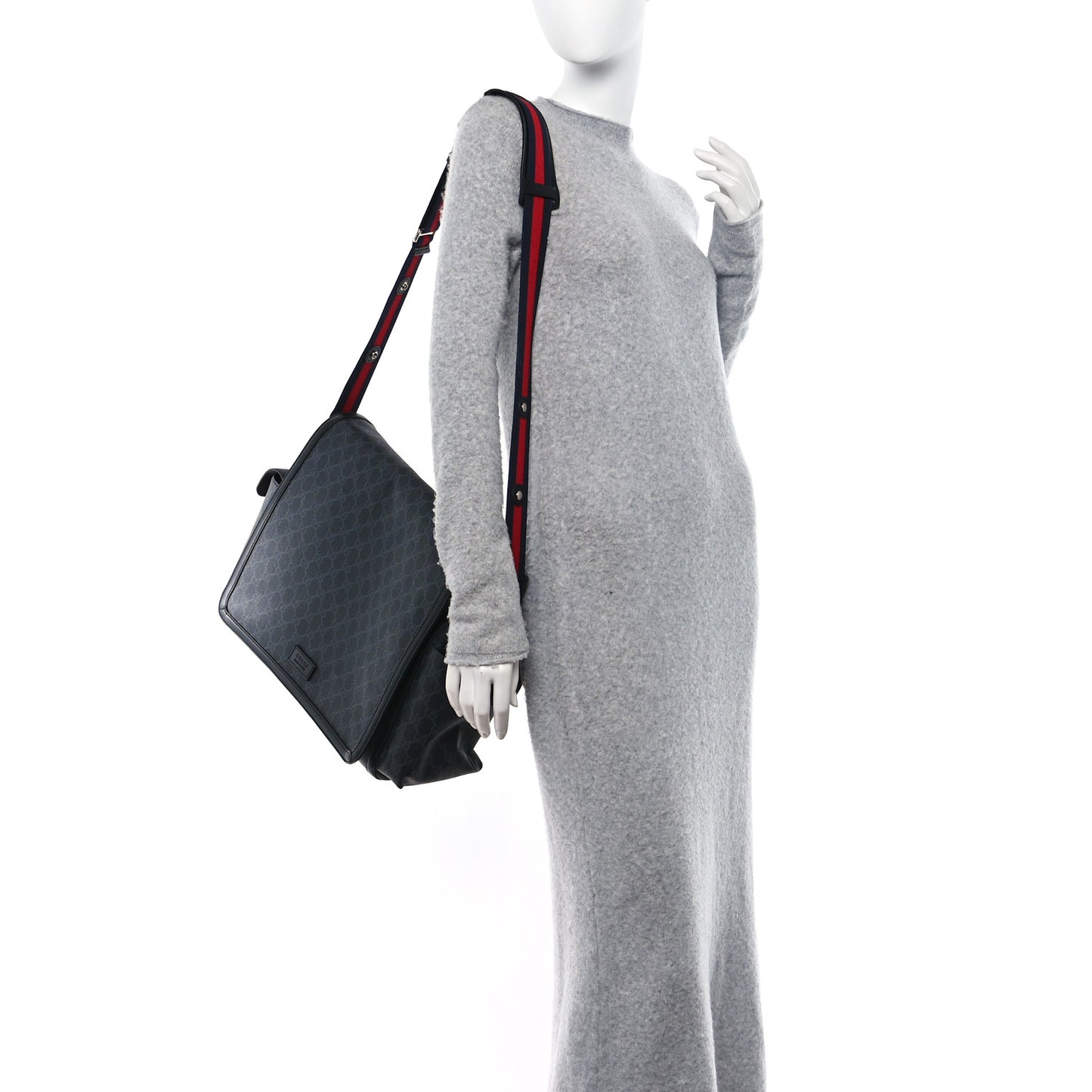 GG Supreme Monogram Web Messenger Diaper Bag Black Grey