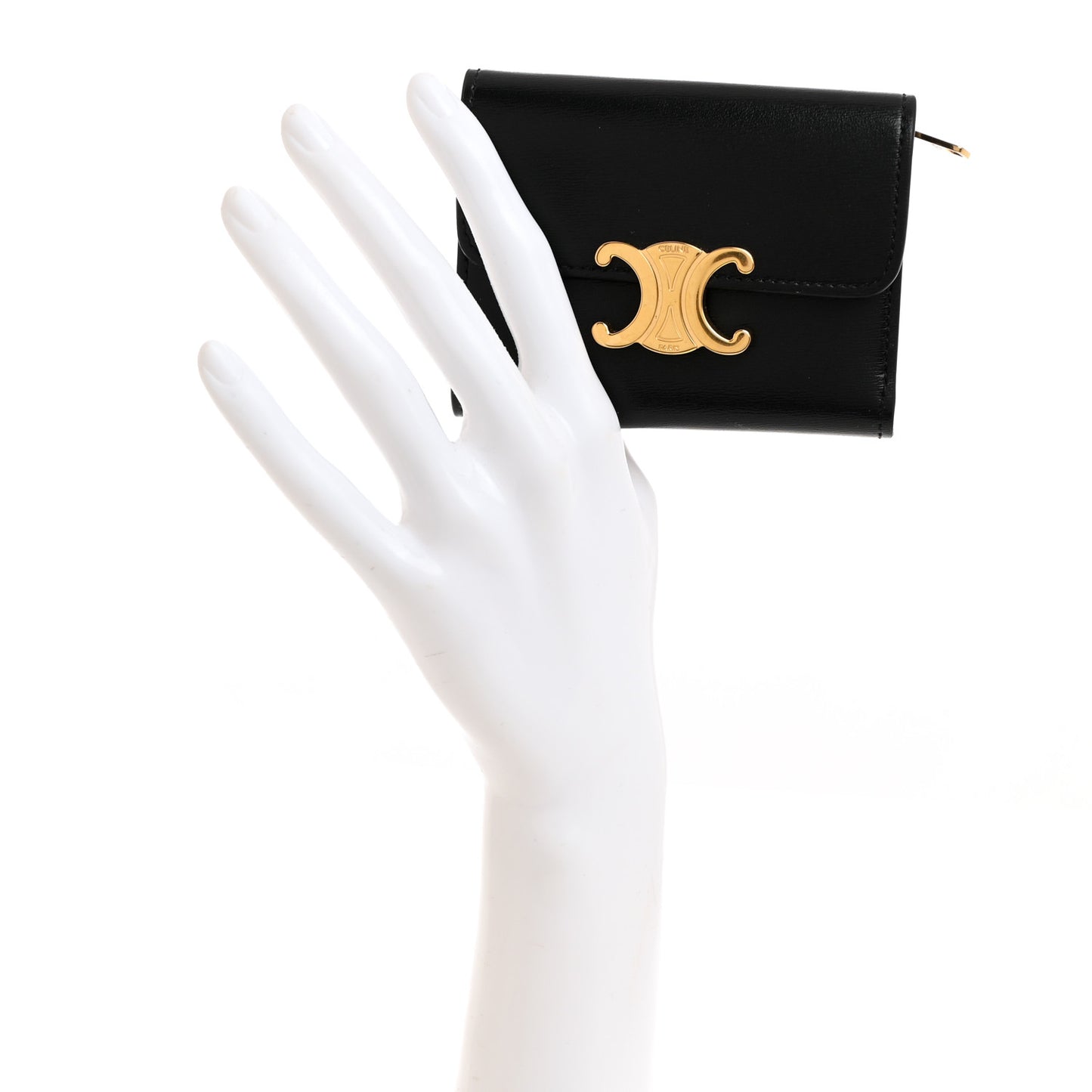 Calfskin Compact Triomphe Wallet With Coin Purse Black
