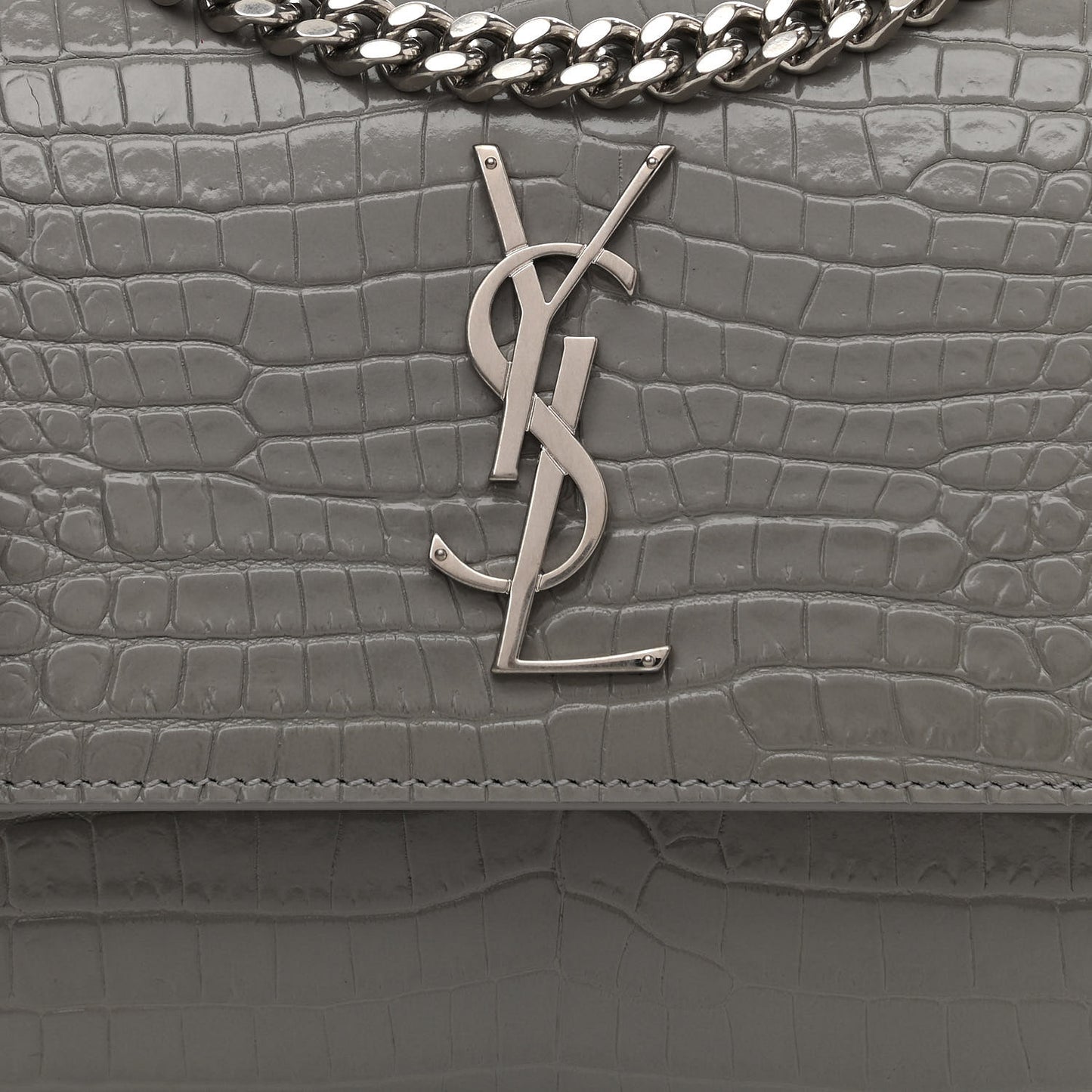 Calfskin Crocodile Embossed Medium Monogram Sunset Gris Perle