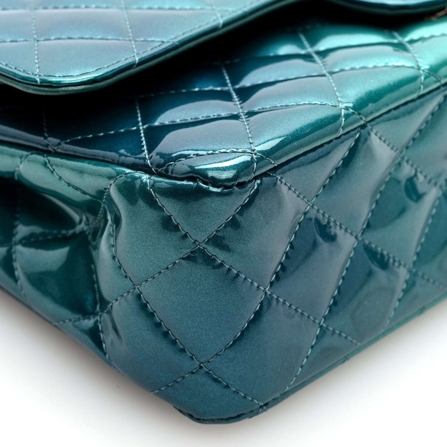 Chanel Shaded Patent Calfskin Quilted Medium Double Flap Green Blue 9 of 11