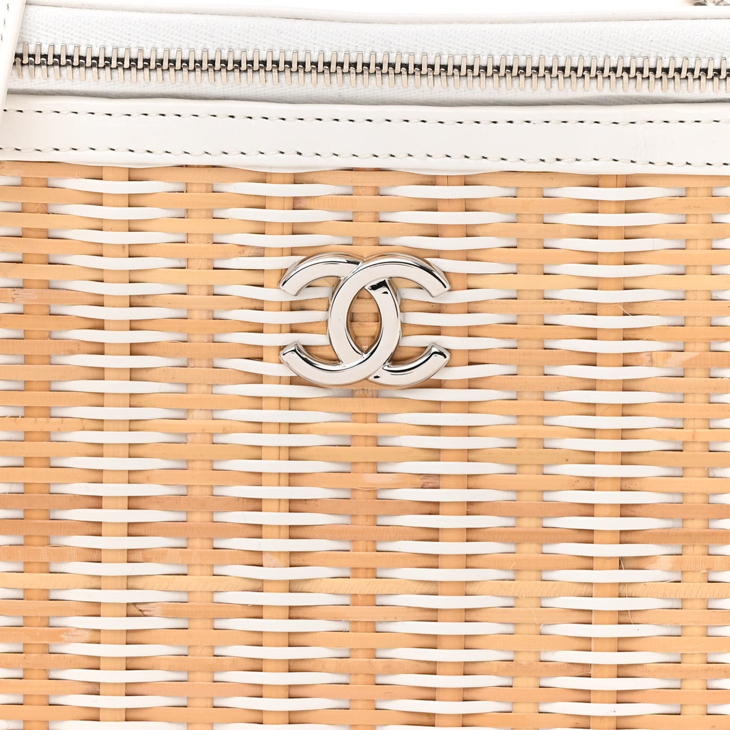 Glazed Calfskin Raffia Vanity Case Bag White Beige