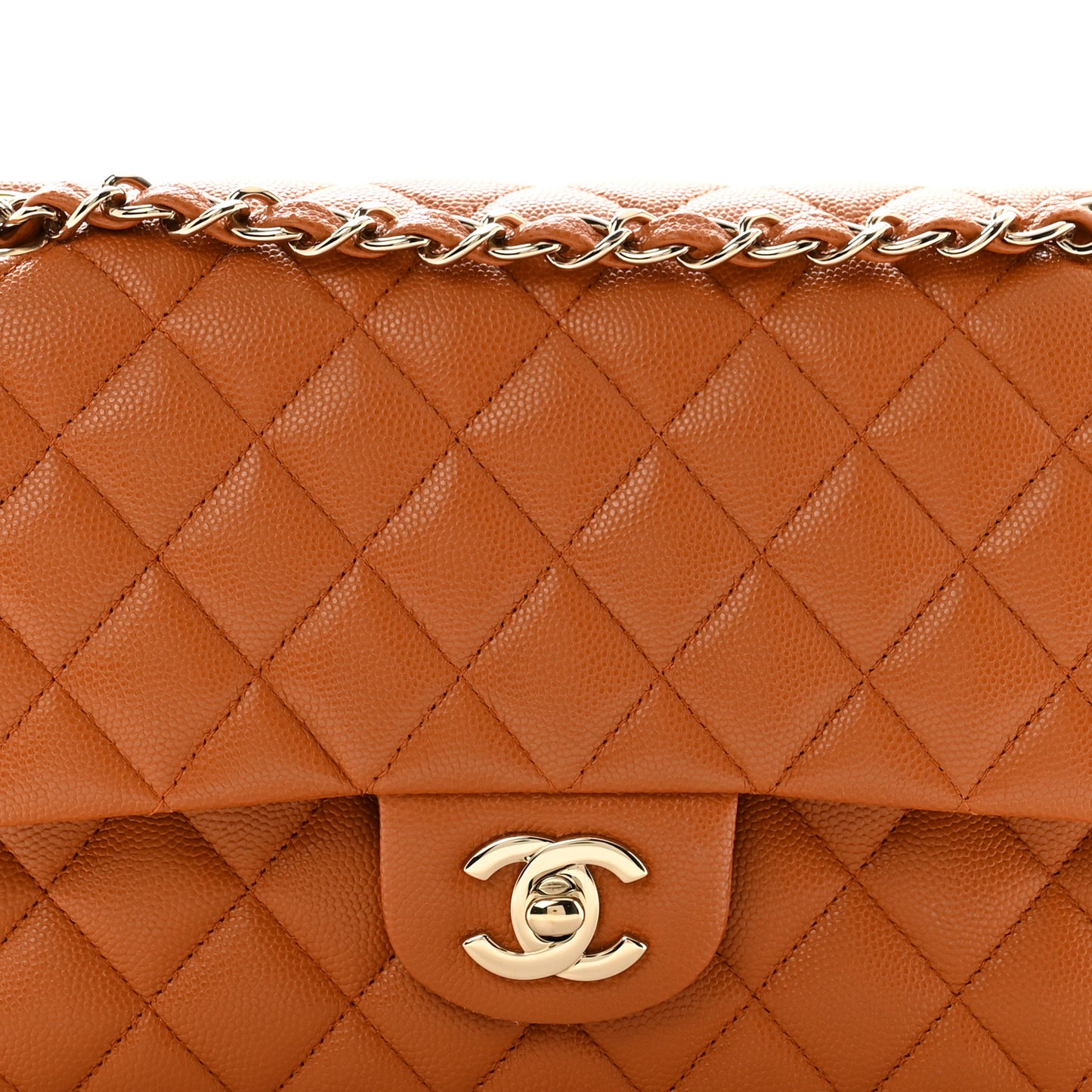 Caviar Quilted Medium Double Flap Light Brown