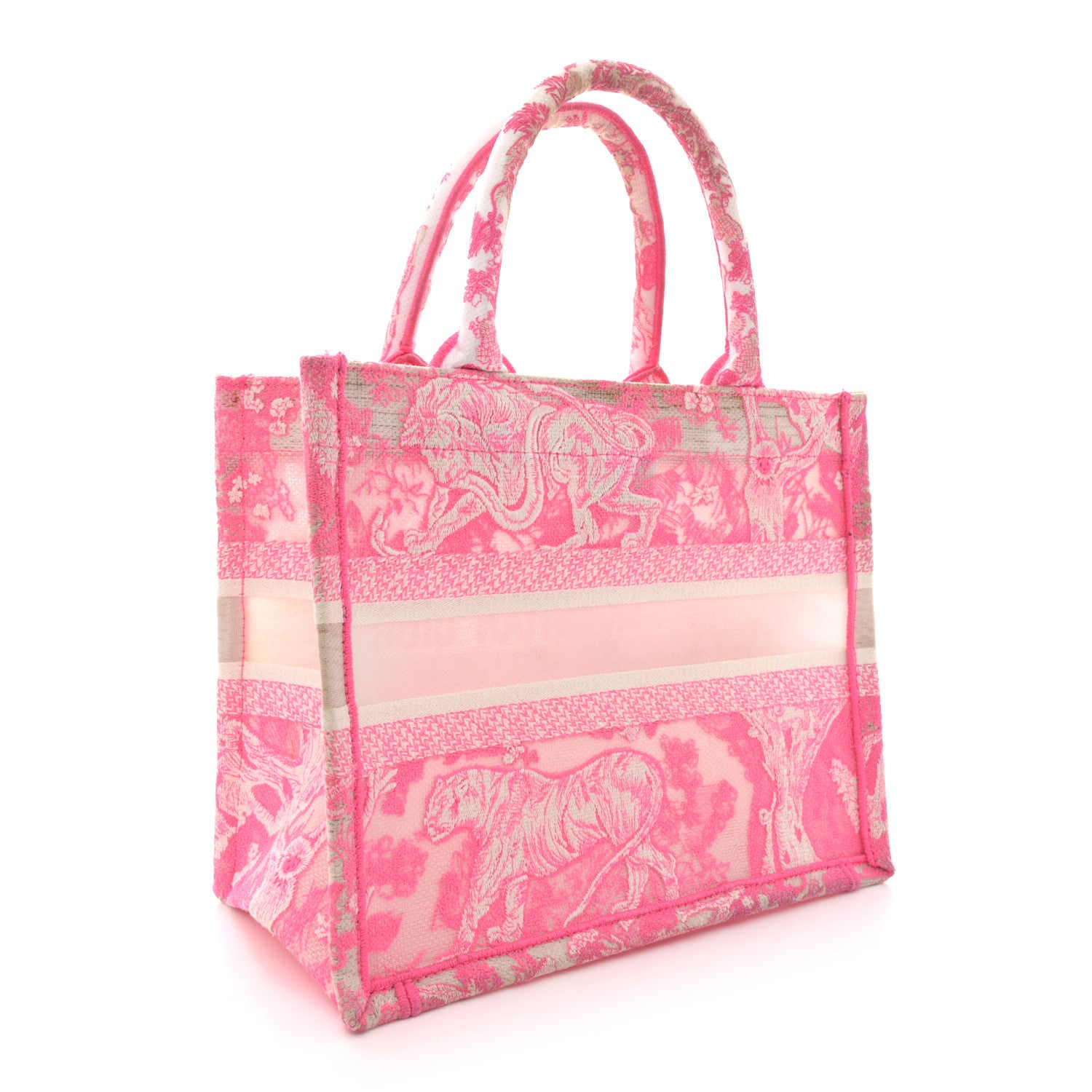 Christian Dior Transparent Canvas Embroidered Small Toile De Jouy Reverse Book Tote Fluorescent Pink 3 of 17