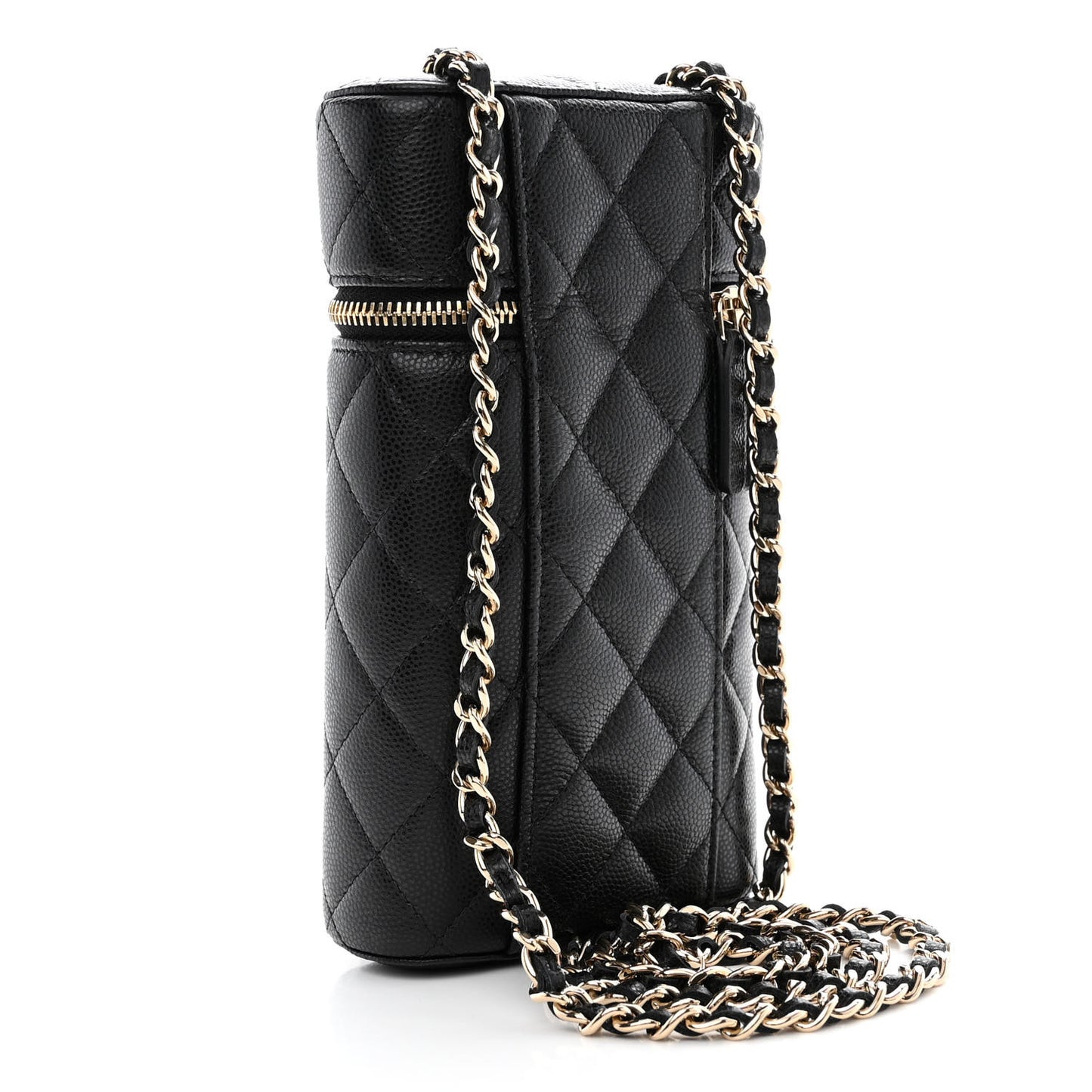 Caviar Quilted Phone Holder With Chain Black