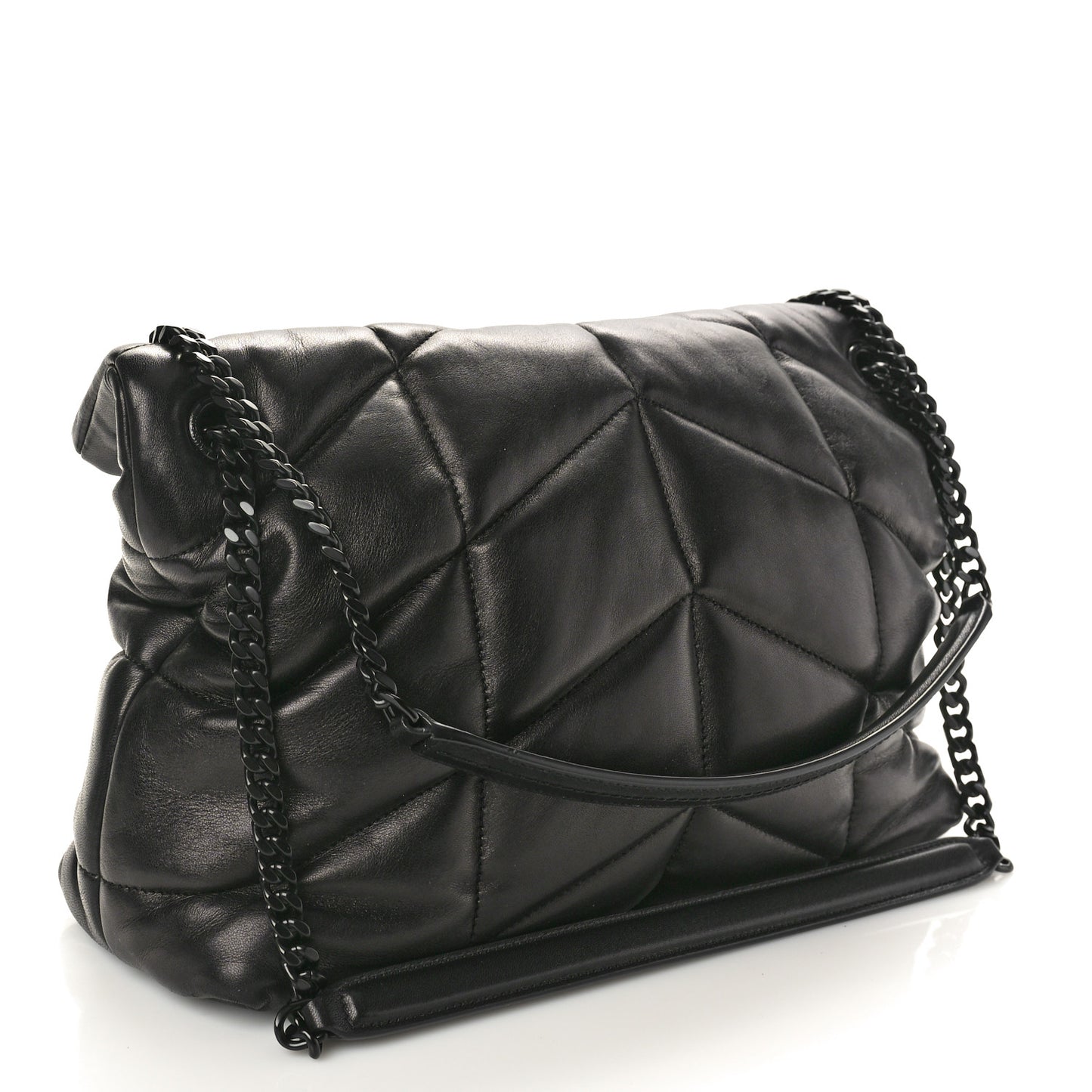 Lambskin Quilted Monogram Monochrome Medium Loulou Puffer Chain Satchel Black