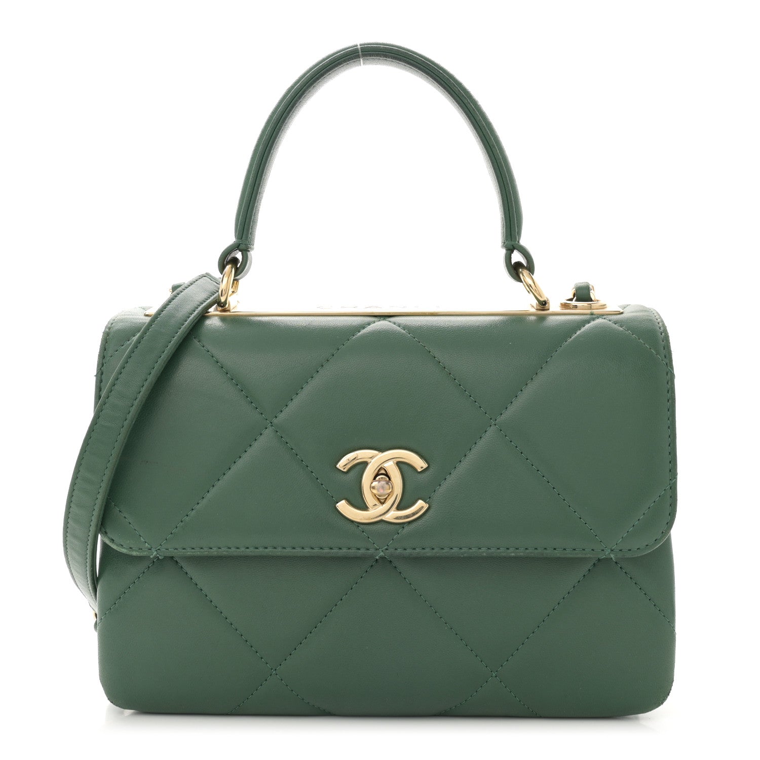 Chanel Lambskin Quilted Small Trendy CC Flap Dual Handle Bag Green 1 of 14