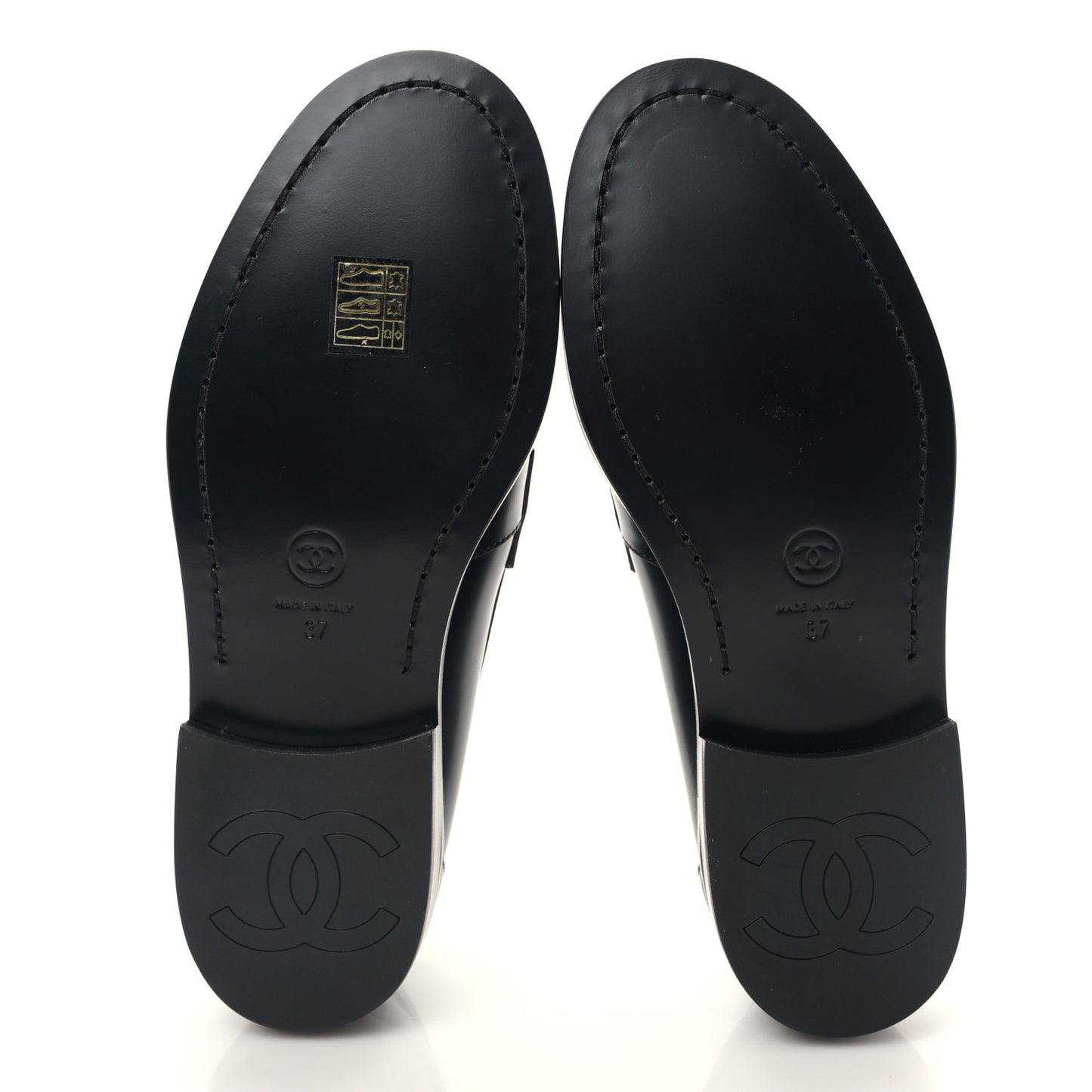 Shiny Calfskin CC Loafers 37 Black White