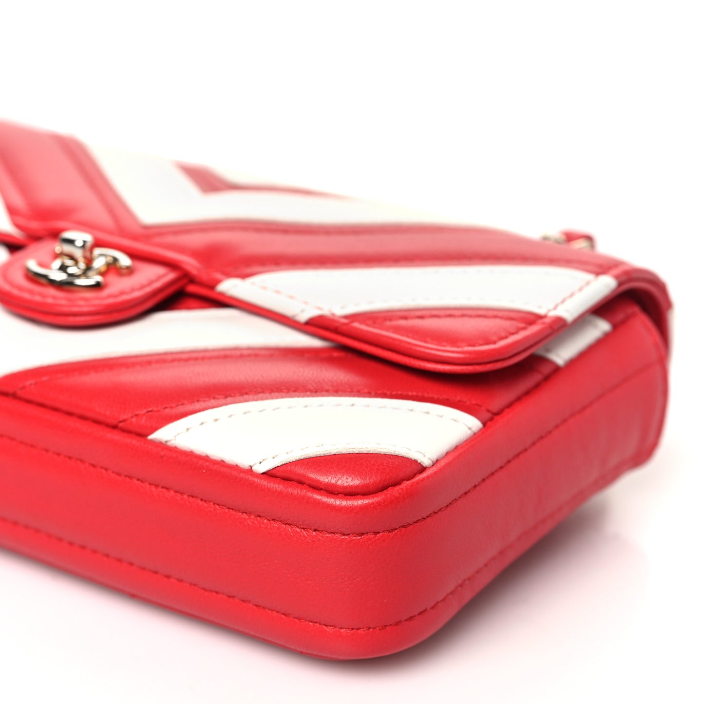 Lambskin Chevron Stitched Flap White Red