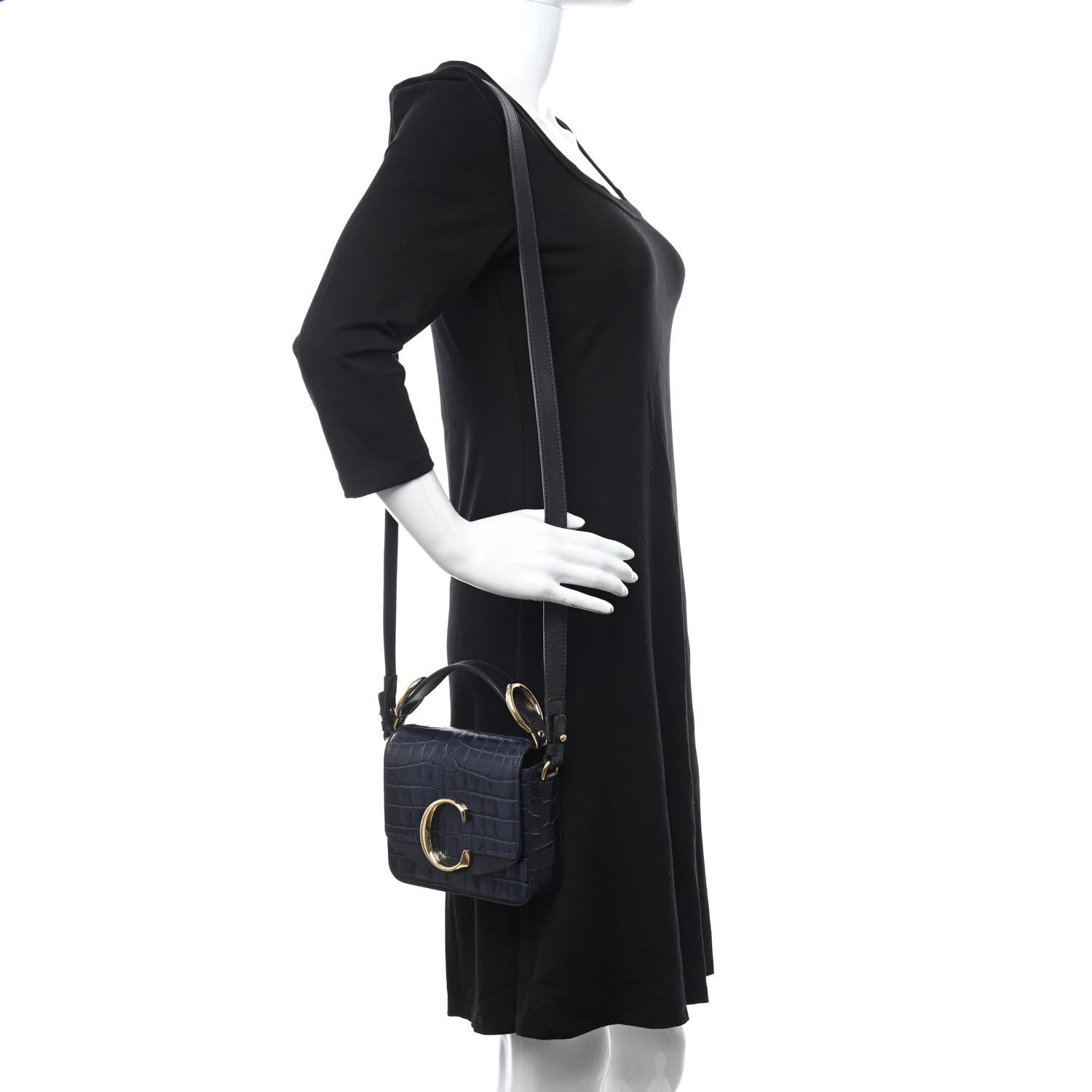 Chloe Calfskin Crocodile Embossed Mini C Double Carry Full Blue 2 of 8