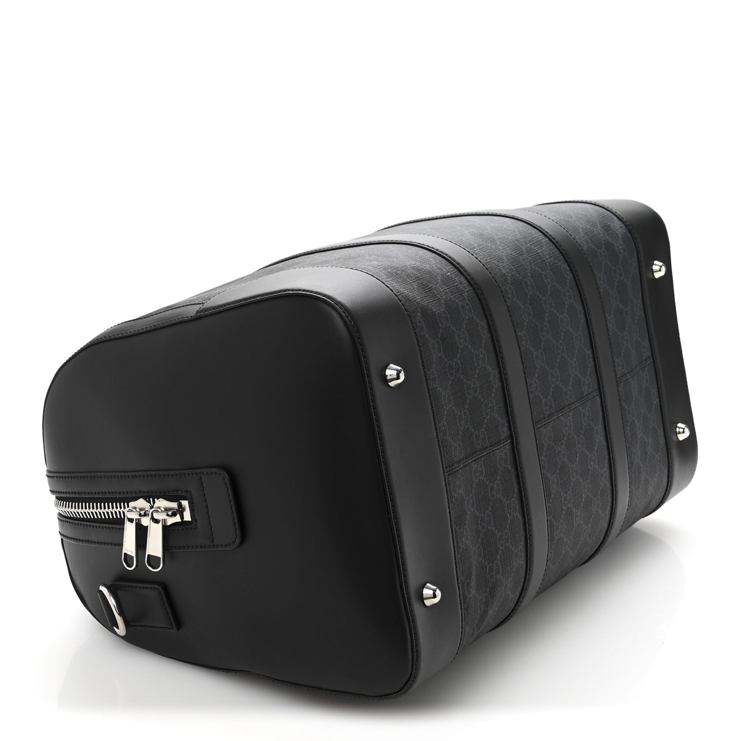 Soft GG Supreme Monogram Appia Calfskin Web Medium Carry On Duffle Bag Black Grey