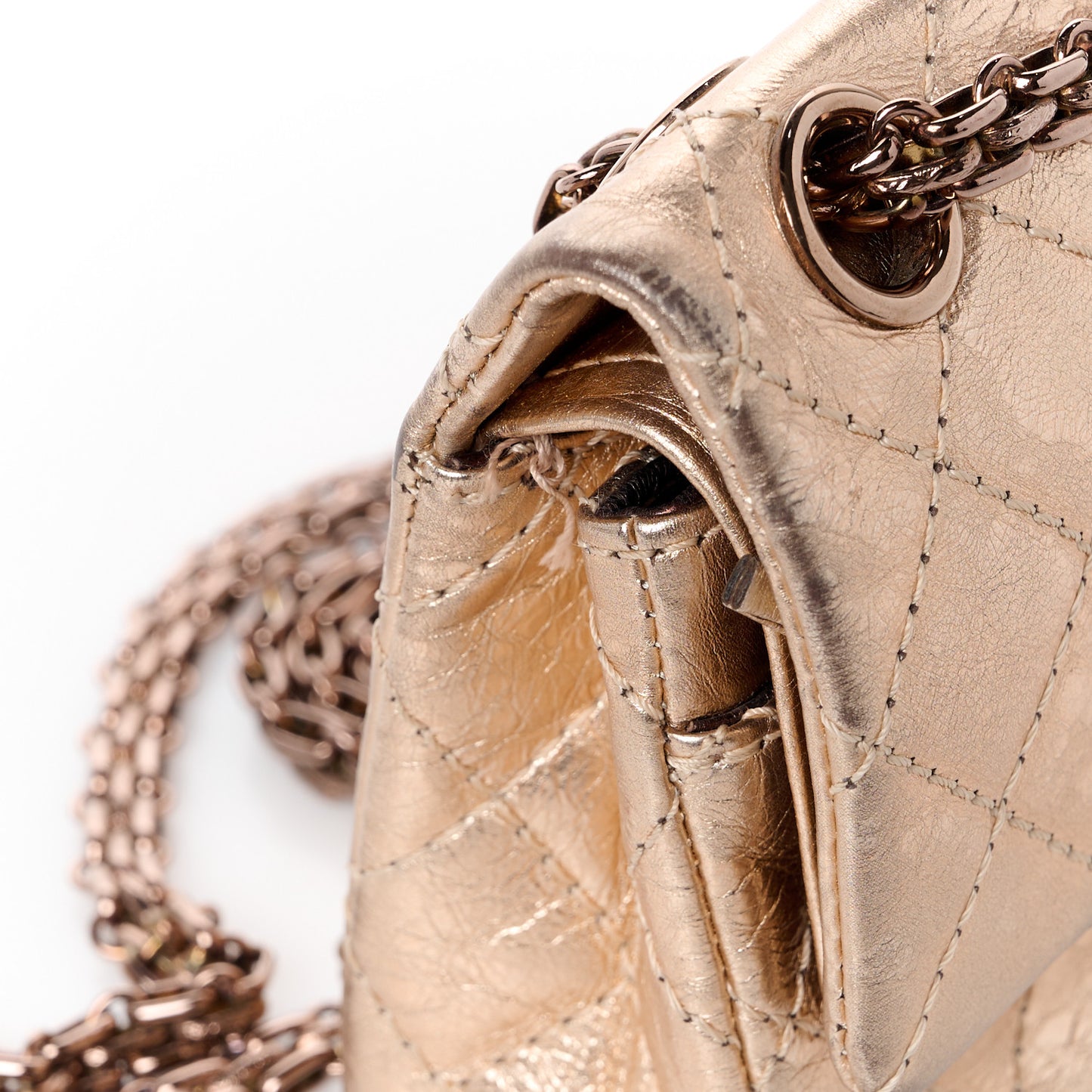 Metallic Aged Calfskin Quilted 2.55 Reissue 224 Flap Light Pink