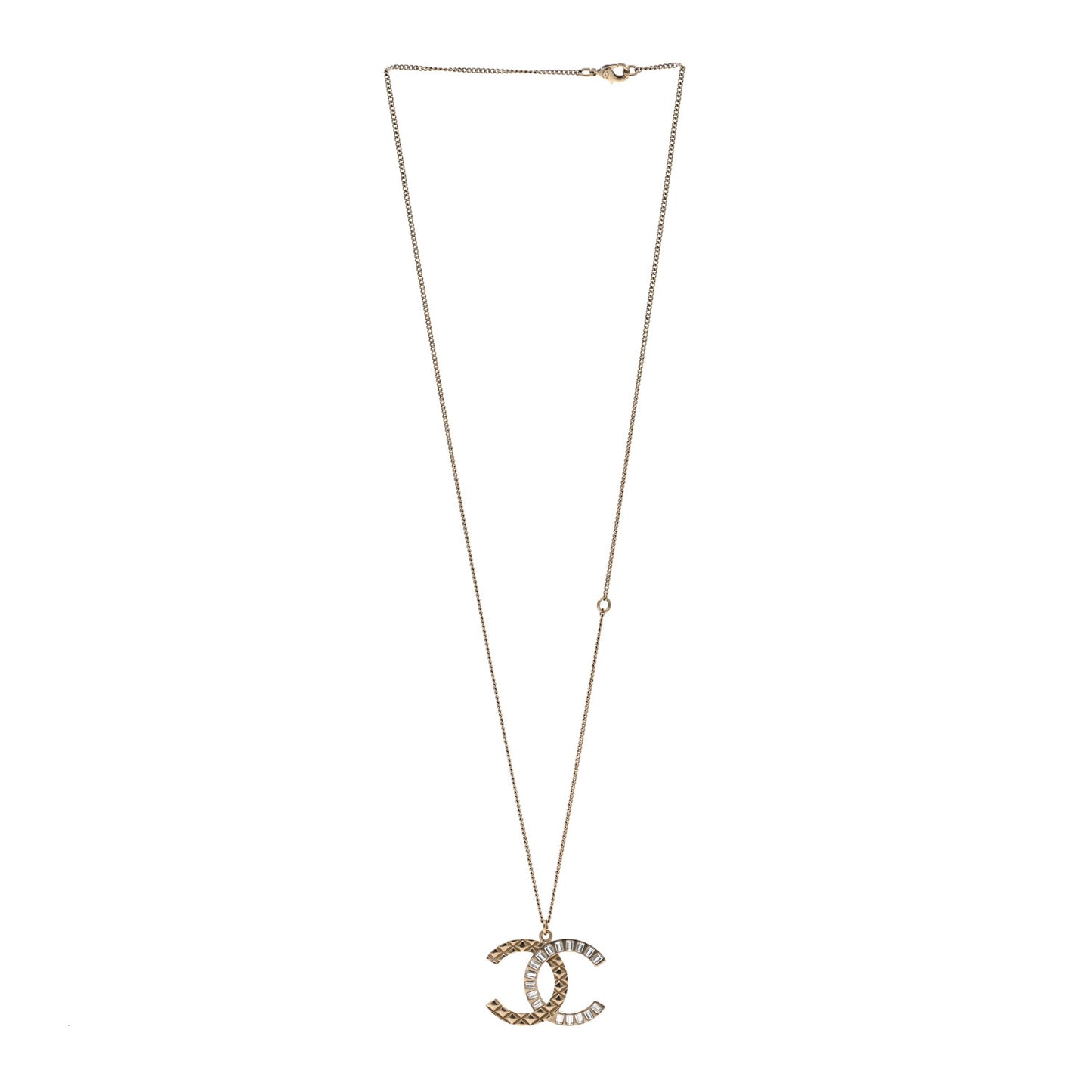 Baguette Crystal Quilted CC Pendant Necklace Gold