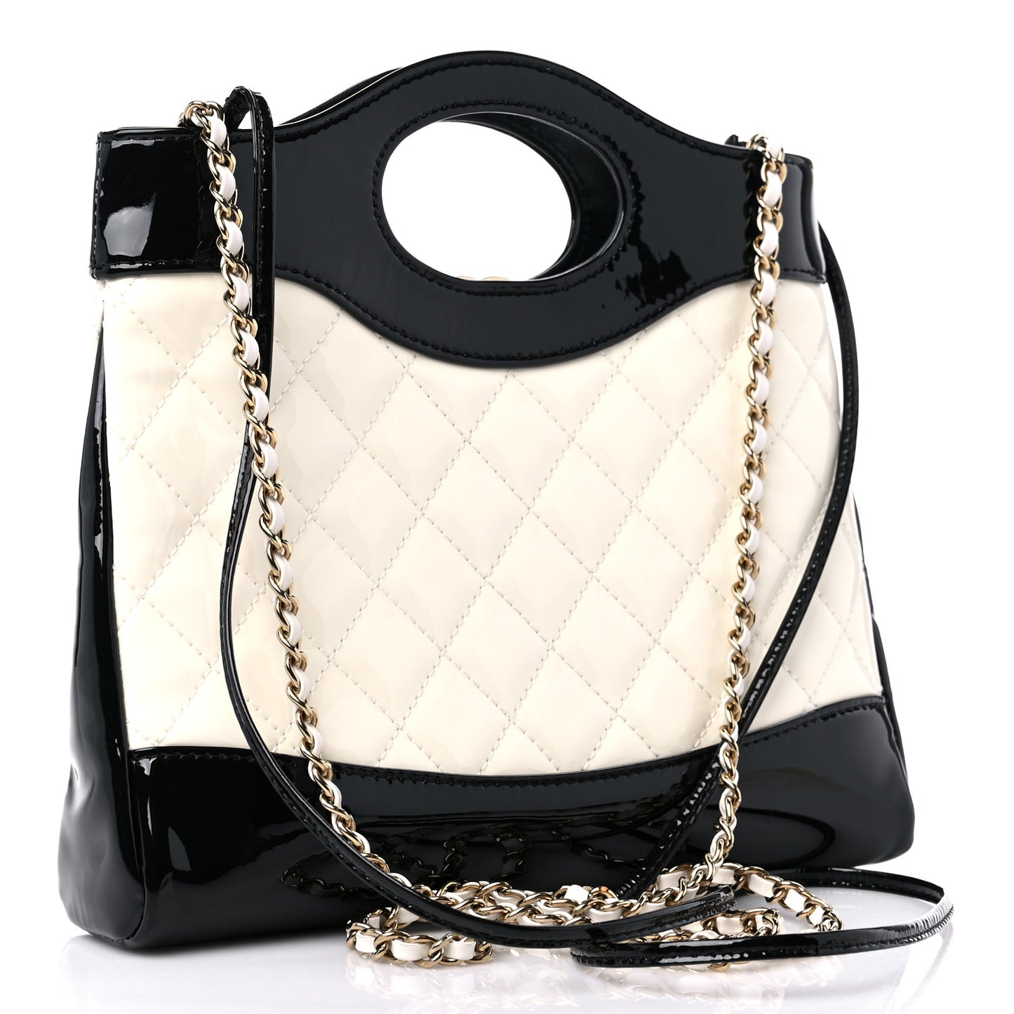 Patent Calfskin Quilted Mini 31 Shopping Bag White Black