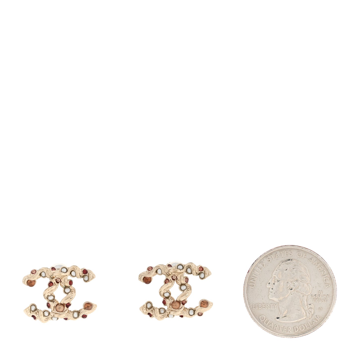 Resin Pearl Beaded CC Earrings Gold Brown