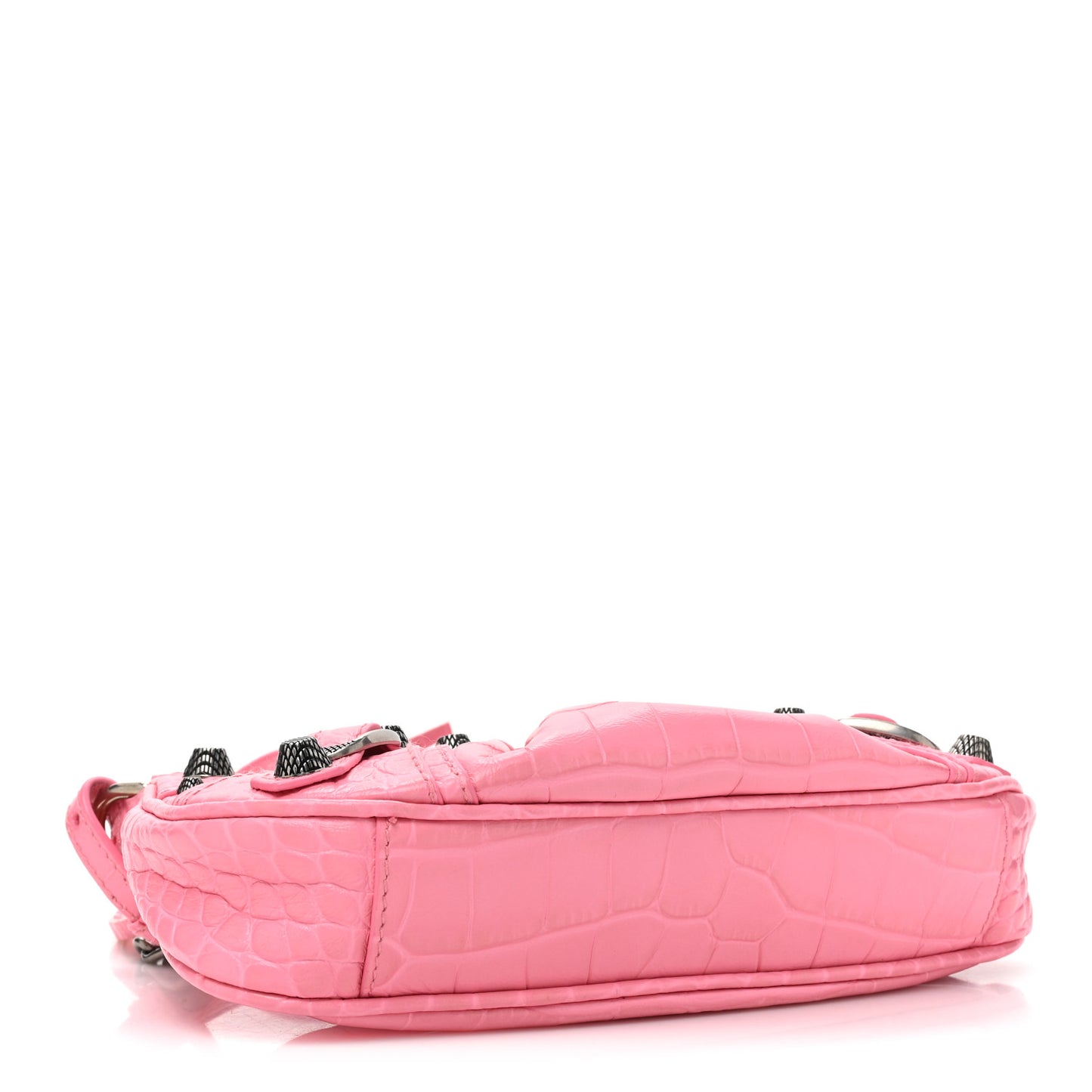 Extra Supple Calfskin Crocodile Embossed Le Cagole Mini Purse With Chain Sweet Pink
