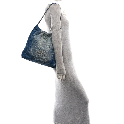 Denim Quilted Chanel 22 Blue