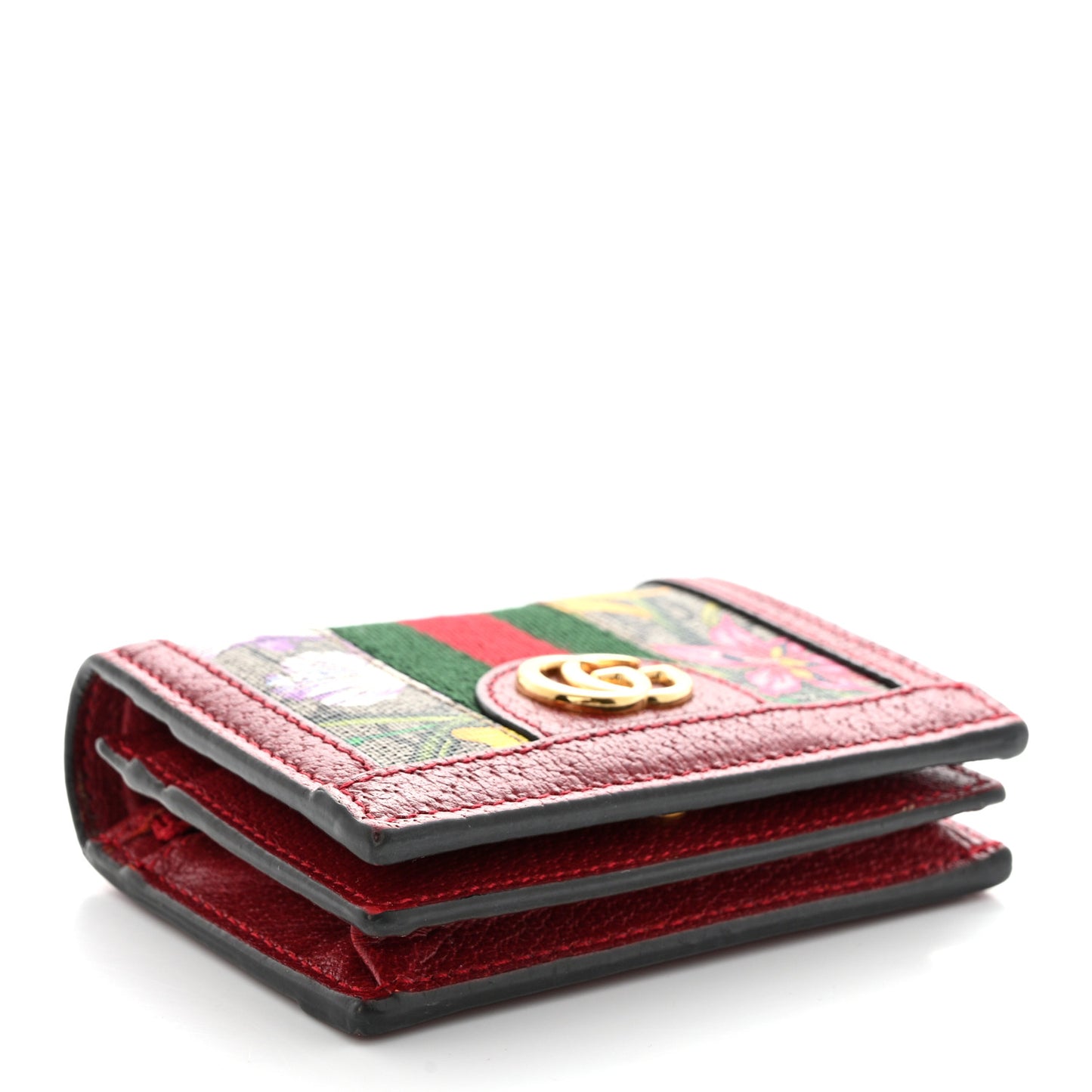 GG Supreme Monogram Flora Web Ophidia Card Case Red