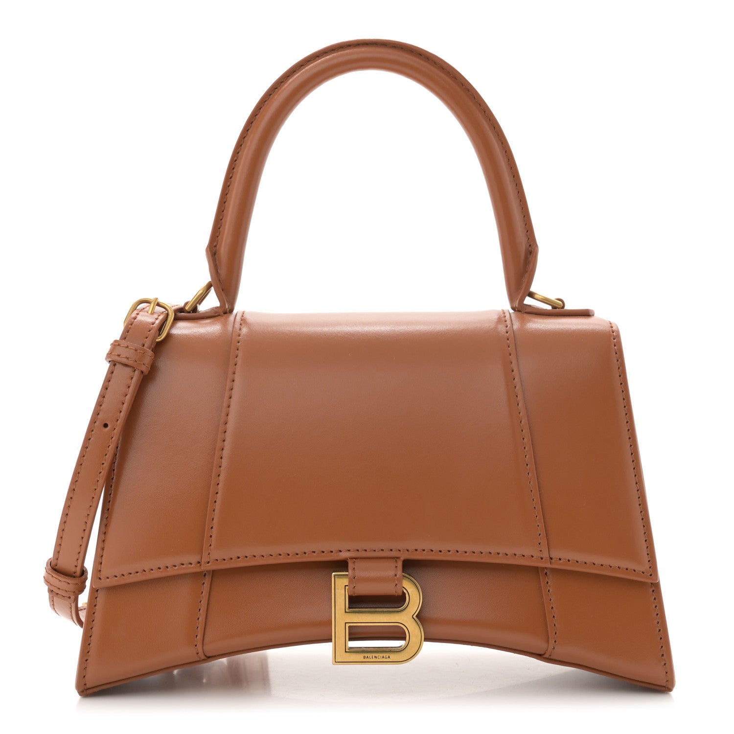 Balenciaga Shiny Box Calfskin Small Hourglass Top Handle Bag Camel 1 of 10