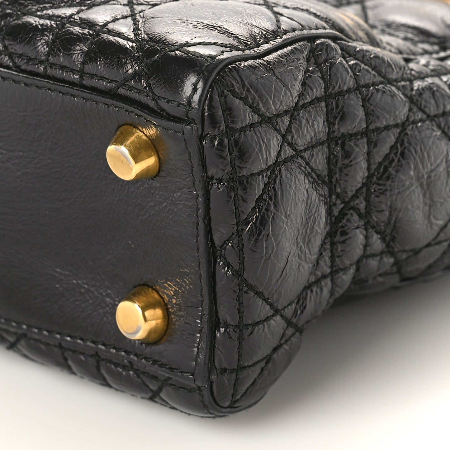 Crinkled Patent Cannage Small Lucky Badges My Lady Dior Black