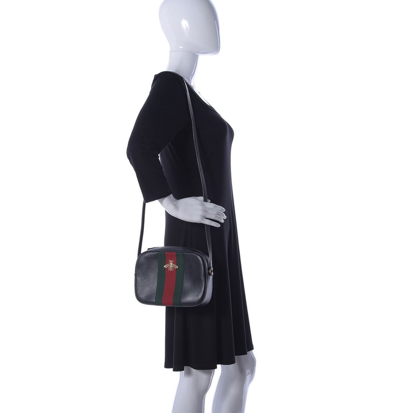 Calfskin Web Small Webby Bee Shoulder Bag Black
