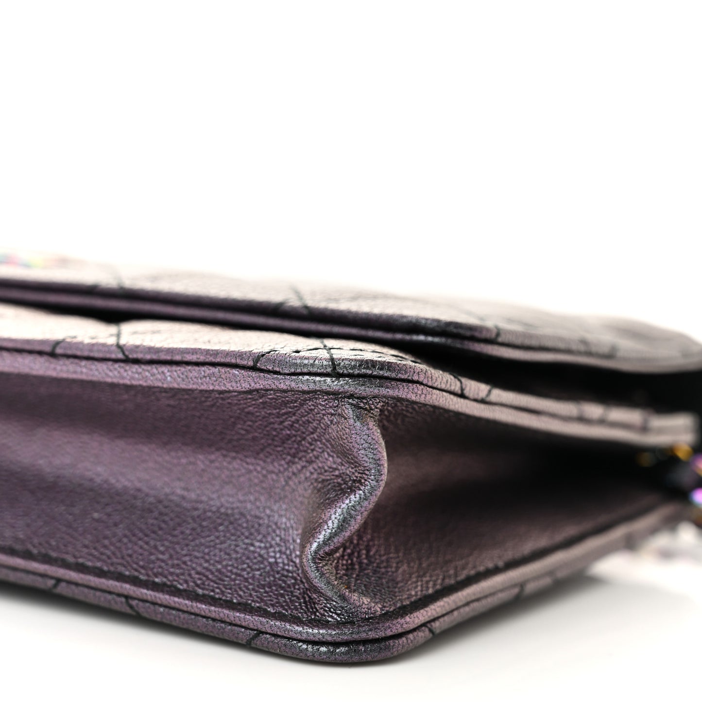 Iridescent Goatskin Quilted Wallet On Chain WOC Purple