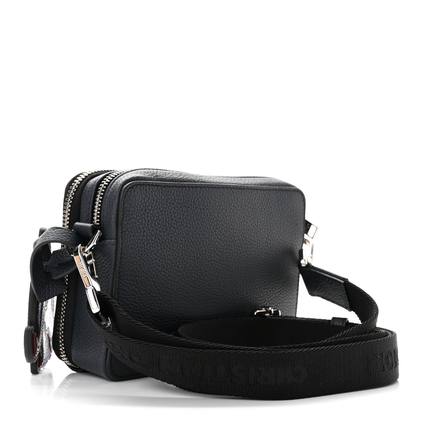 X SHAWN STUSSY Grained Calfskin Ox Head Crossbody Double Zip Crossbody Pouch Navy Blue