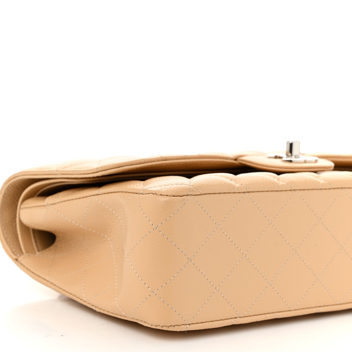 Caviar Quilted Medium Double Flap Beige