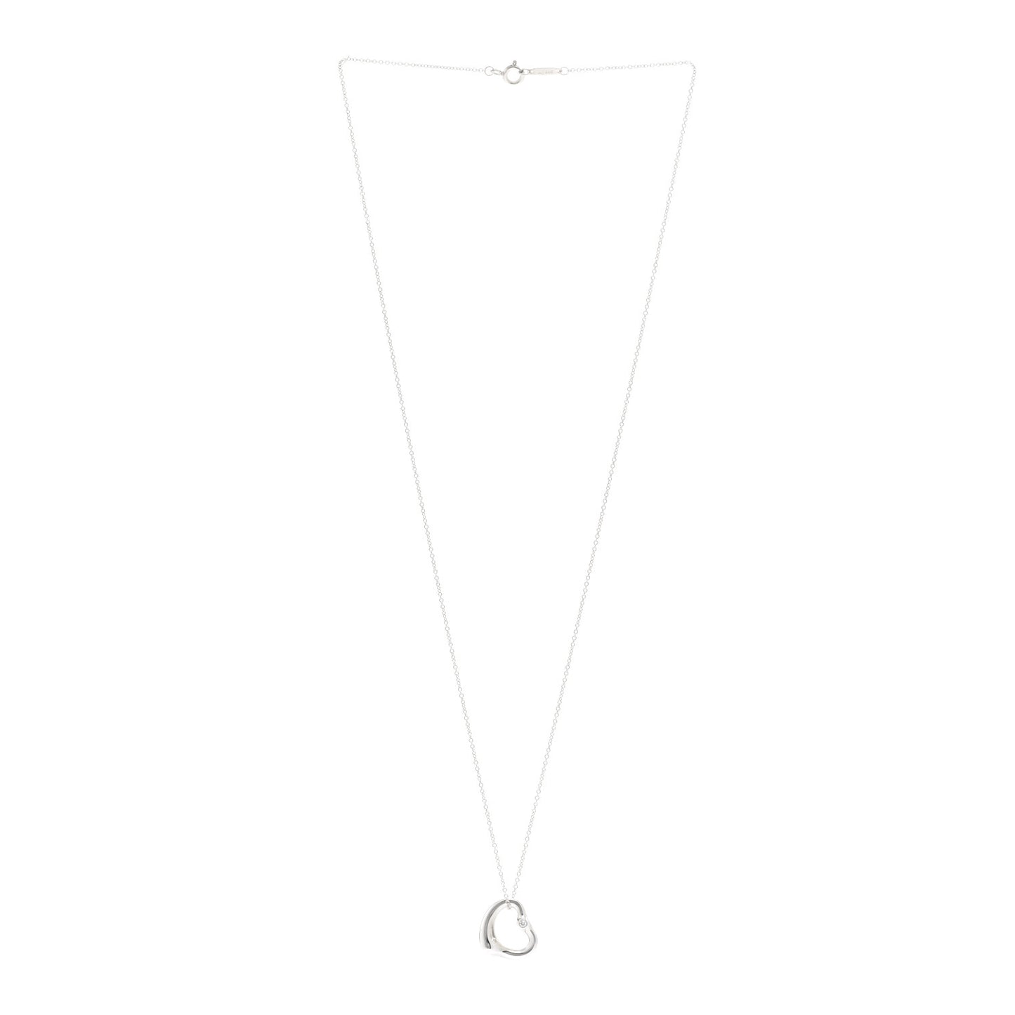 Sterling Silver Diamond 16mm Elsa Peretti Open Heart Pendant Necklace