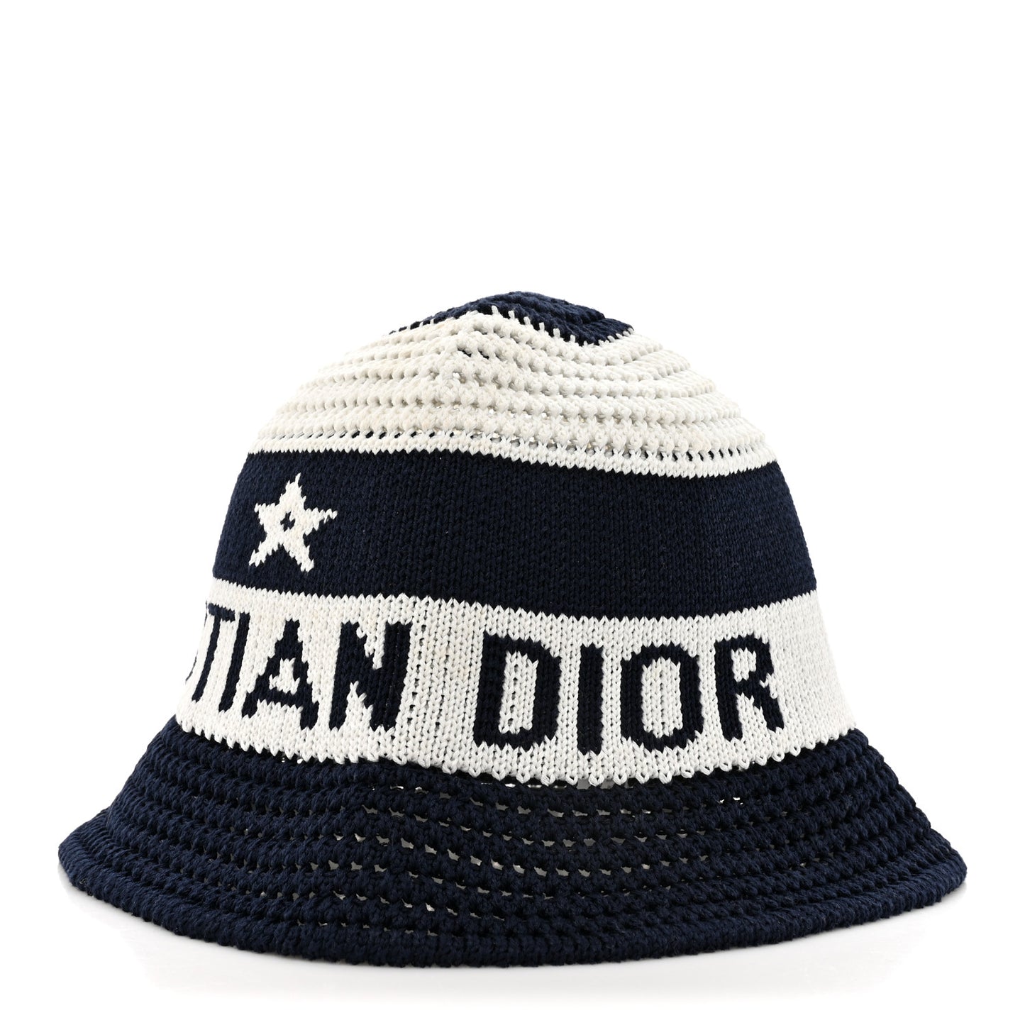 Cotton Blend Knitted D-Tulipe Cloche Hat M Blue White