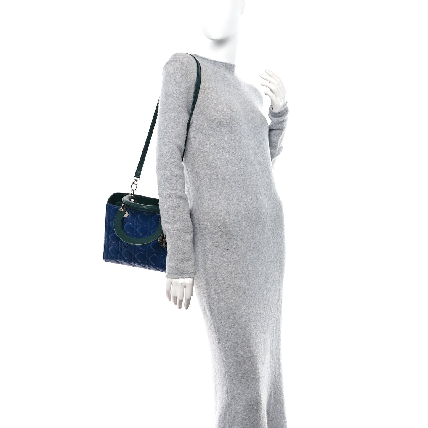 Lambskin Cannage Medium Tri-Color Lady Dior Blue Celeste Deep Green