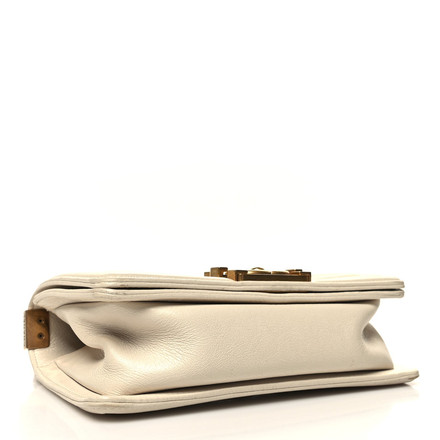 Grained Calfskin Quilted Small Boy Flap White