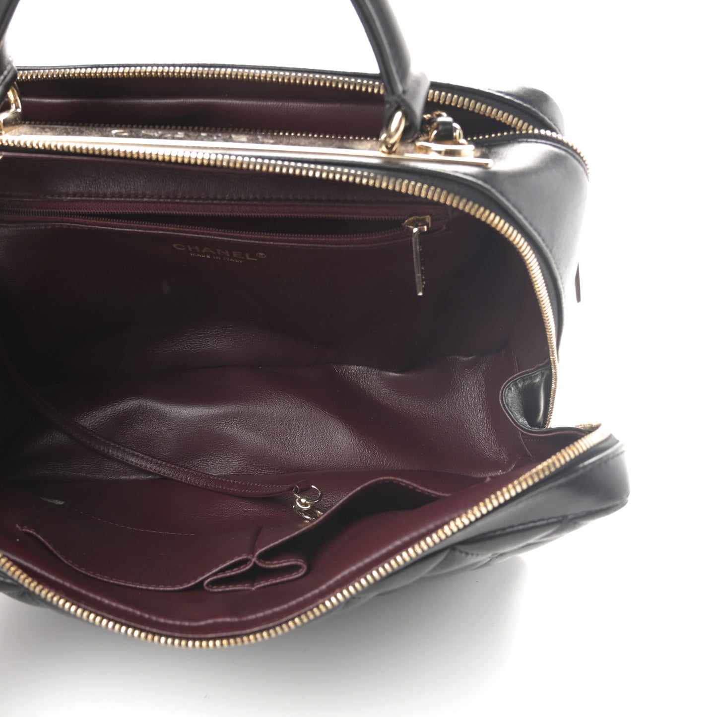 Lambskin Quilted Large Trendy CC Bowling Bag Black