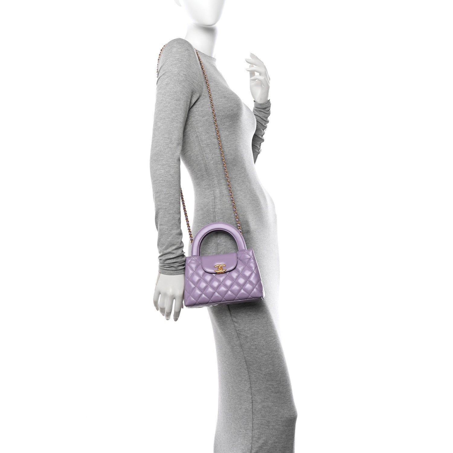 Chanel Shiny Aged Calfskin Quilted Nano Kelly Shopper Lilac 2 of 11