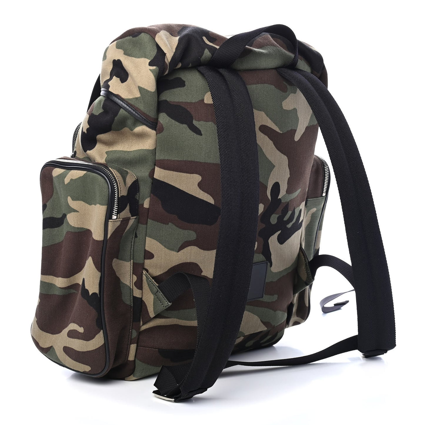 Canvas Calfskin Camouflage Utilitarian Backpack Kaki Black