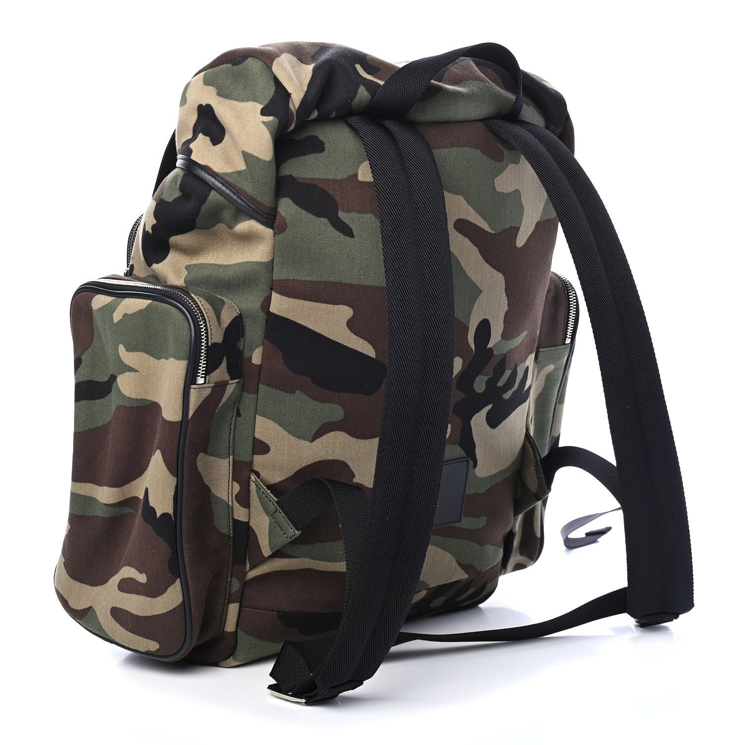 Saint Laurent Canvas Calfskin Camouflage Utilitarian Backpack Kaki Black 3 of 9
