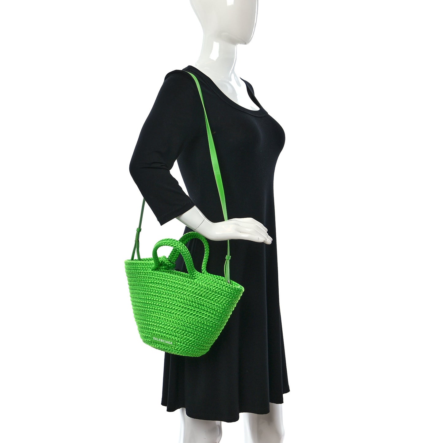 Nylon Lambskin Woven Small Ibiza Basket With Strap Green