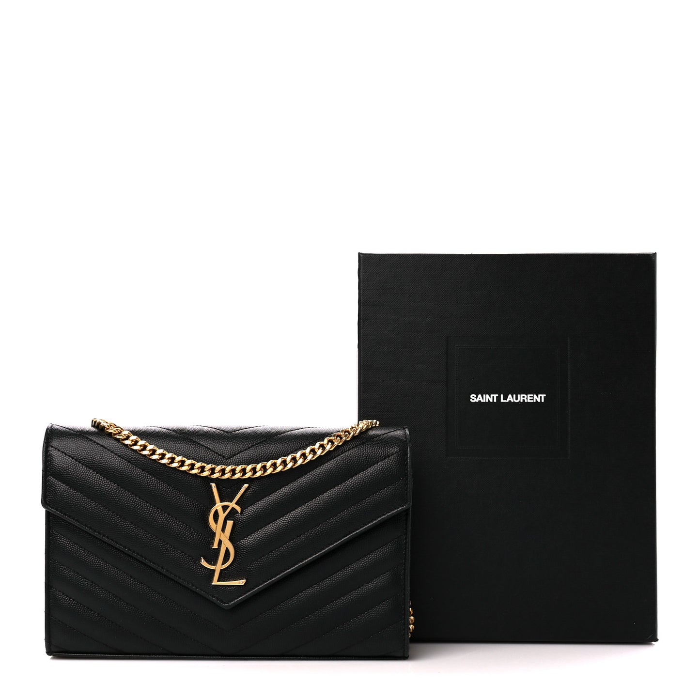 Grain De Poudre Matelasse Chevron Monogram Chain Wallet Black