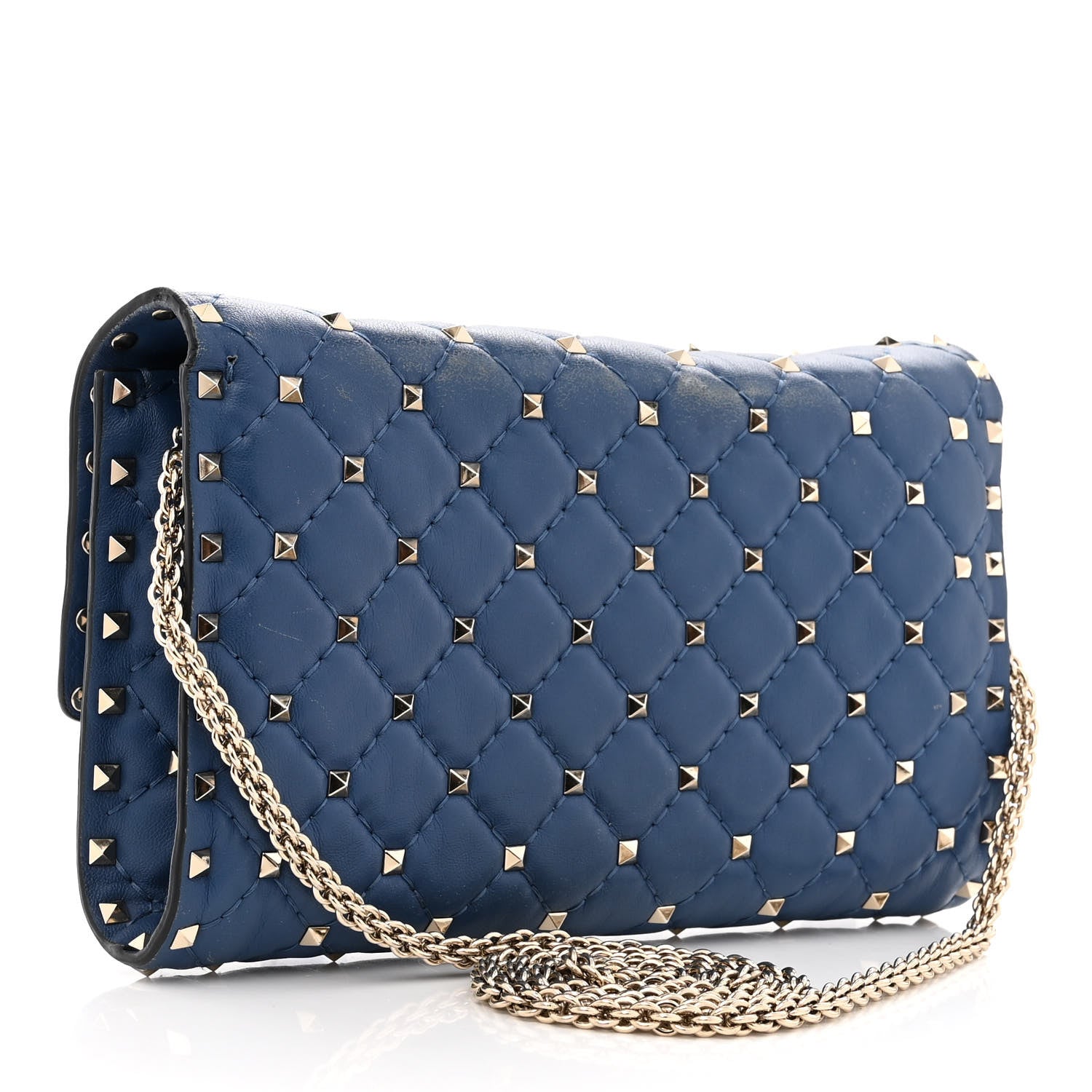 Valentino Garavani Nappa Rockstud Spike Wallet on Chain Pure Blue 3 of 15