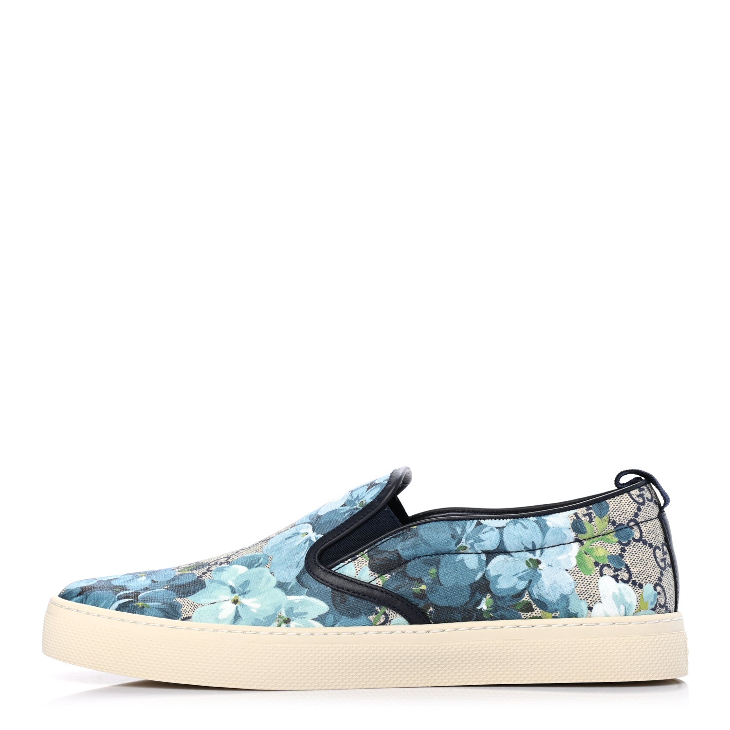 Gucci GG Supreme Monogram Blooms Mens Dublin Slip On Sneakers 10 Beige Blue Navy 1 of 10