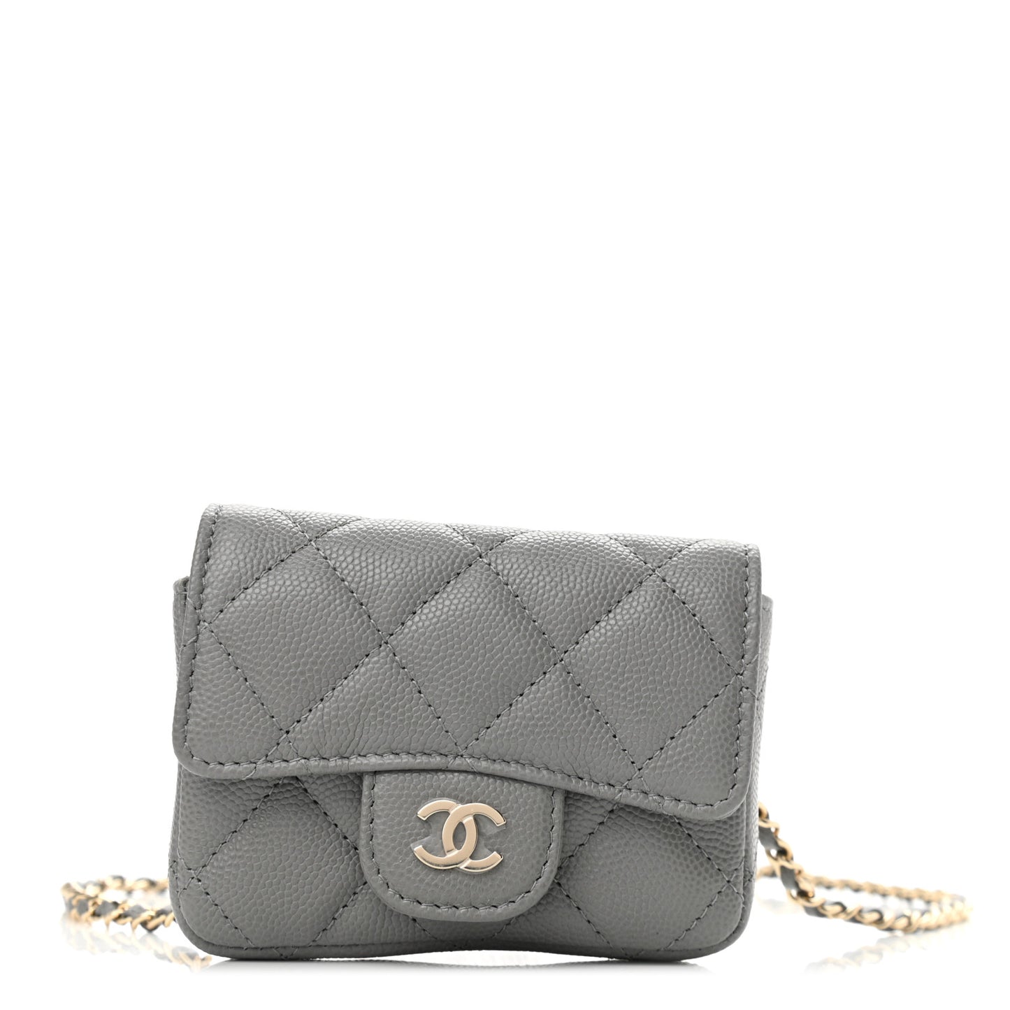 Caviar Quilted Mini Chain Belt Bag Grey