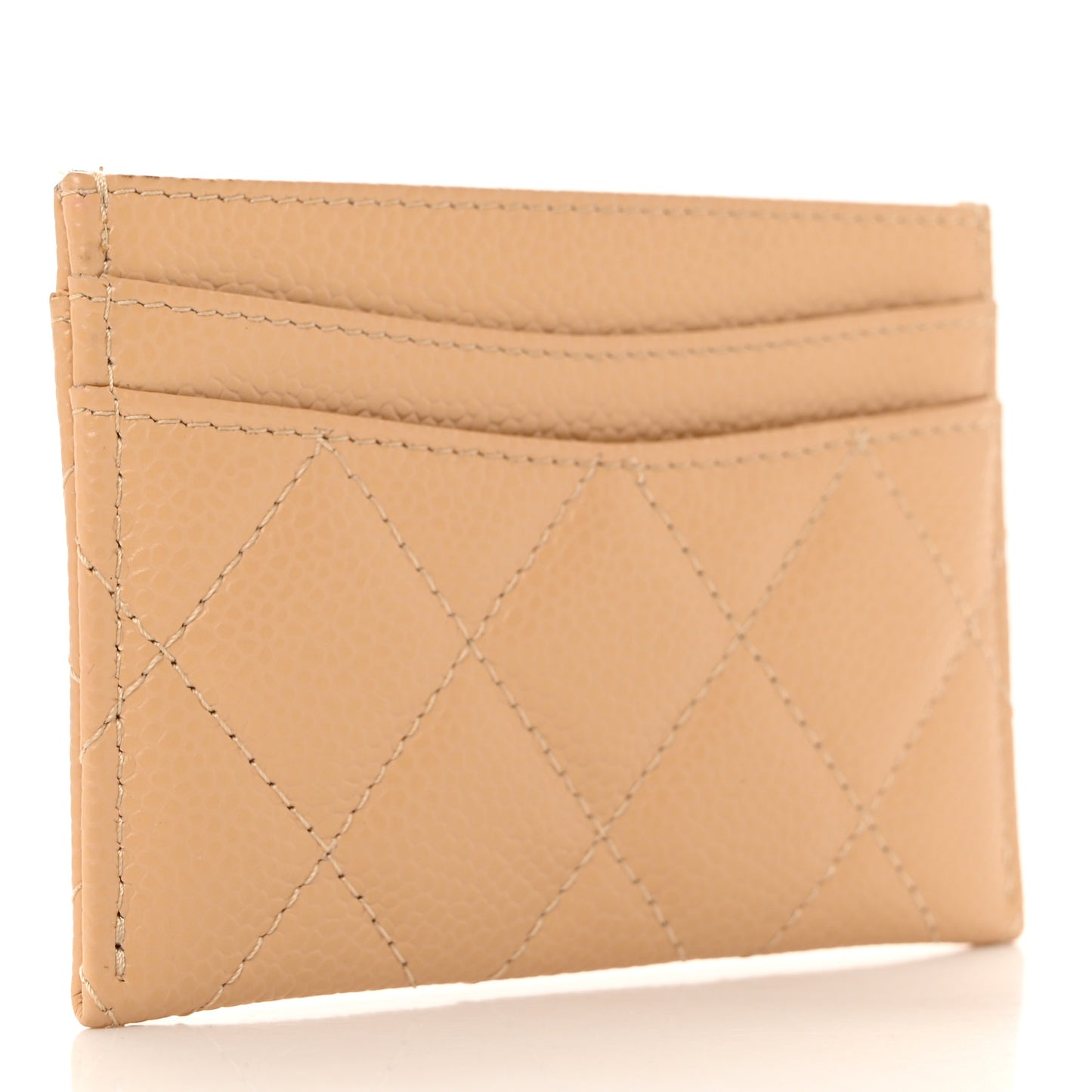Caviar Quilted Card Holder Beige