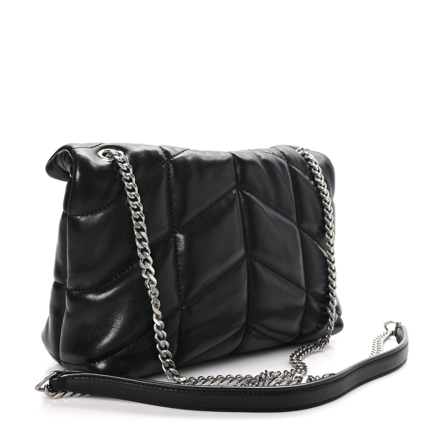 Lambskin Quilted Toy Loulou Puffer Monogram Chain Satchel Black