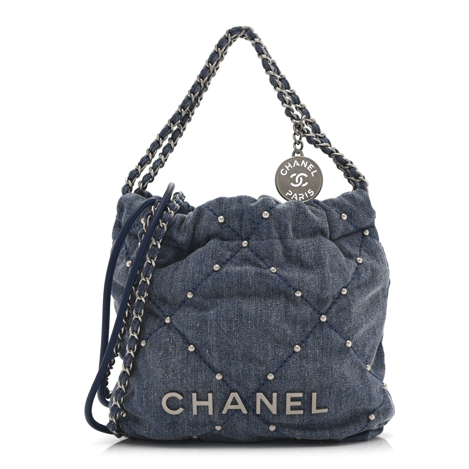 Chanel Washed Denim Quilted Studded Mini Chanel 22 Blue 1854116