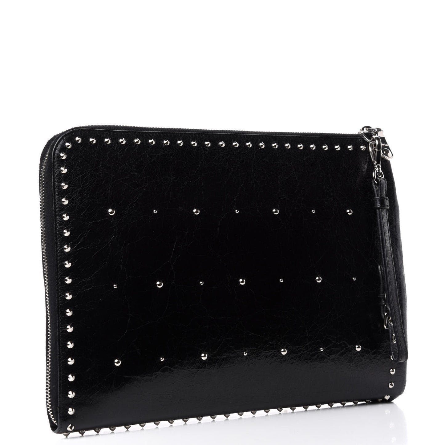 Vitello Shine Studded Flower Clutch Black