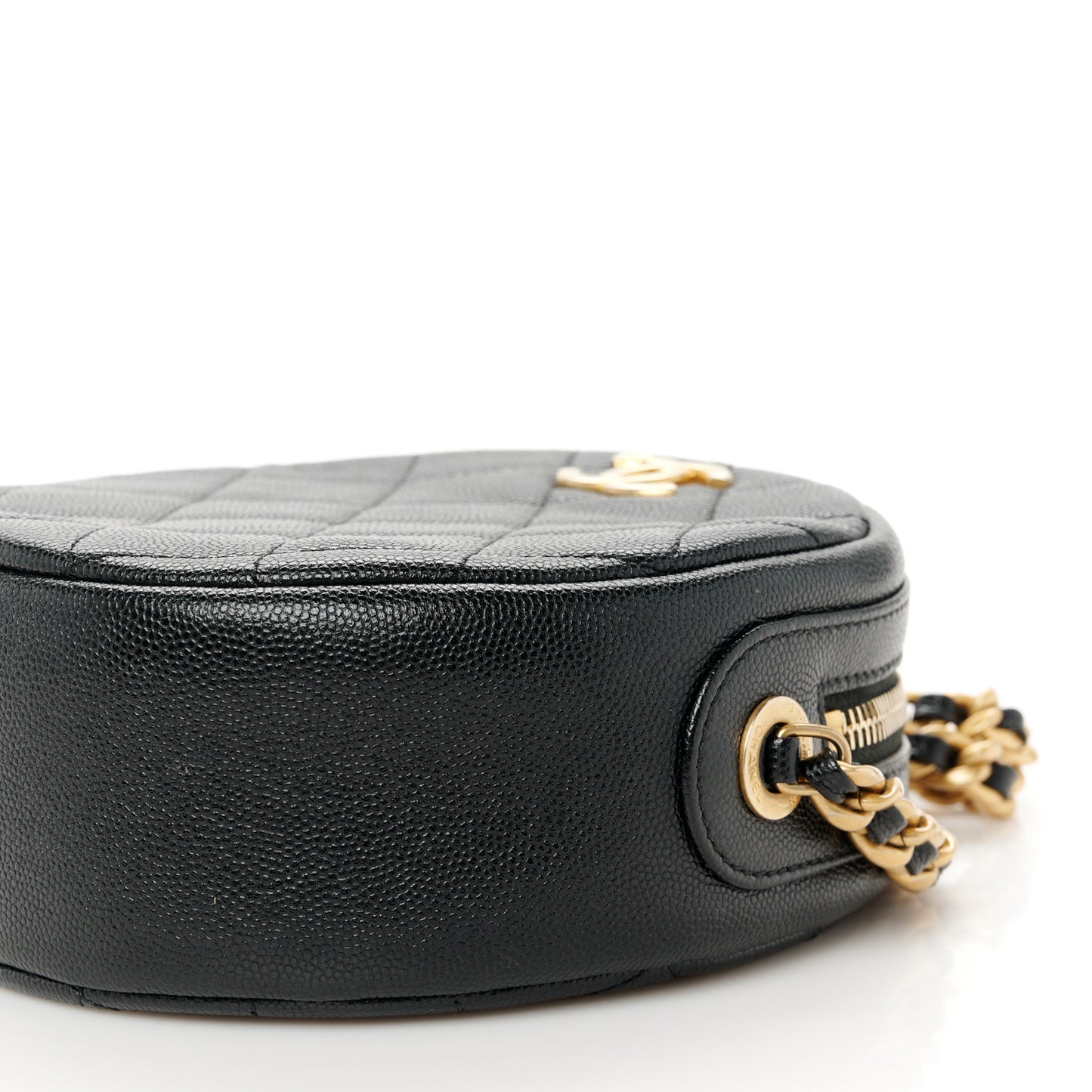 Caviar Quilted Round Clutch With Chain Black