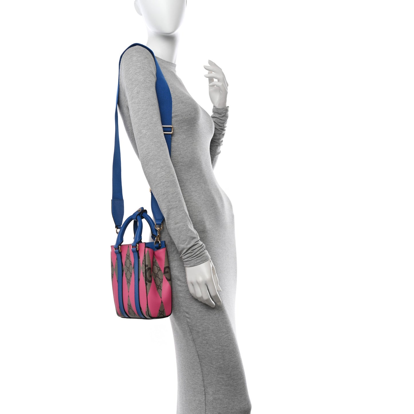 GG Supreme Monogram Textured Dollar Calfskin Rhombus Mini Tote Bag Beige Ebony Pink Blue