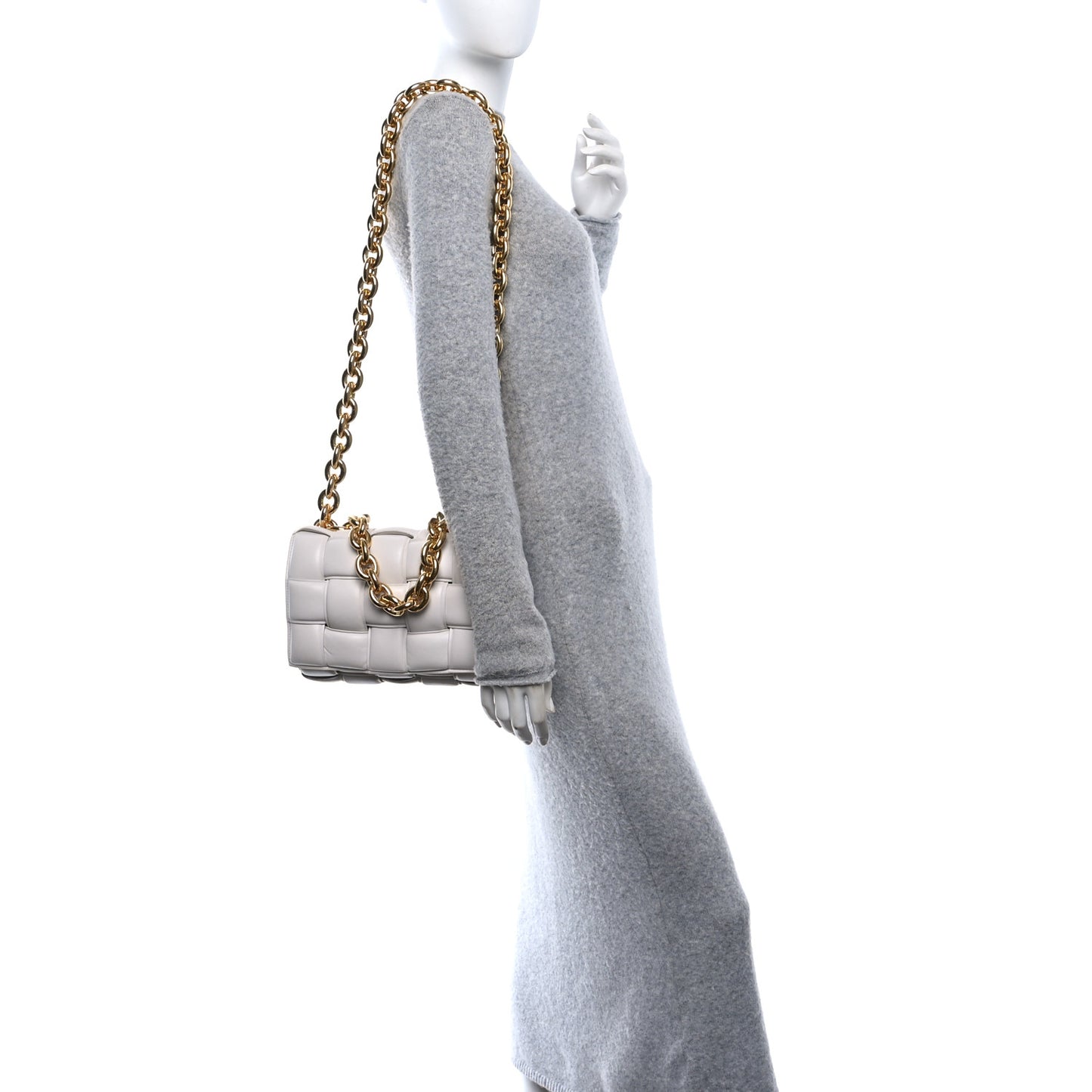Lambskin Maxi Intreccio Padded Chain Cassette Crossbody Bag White