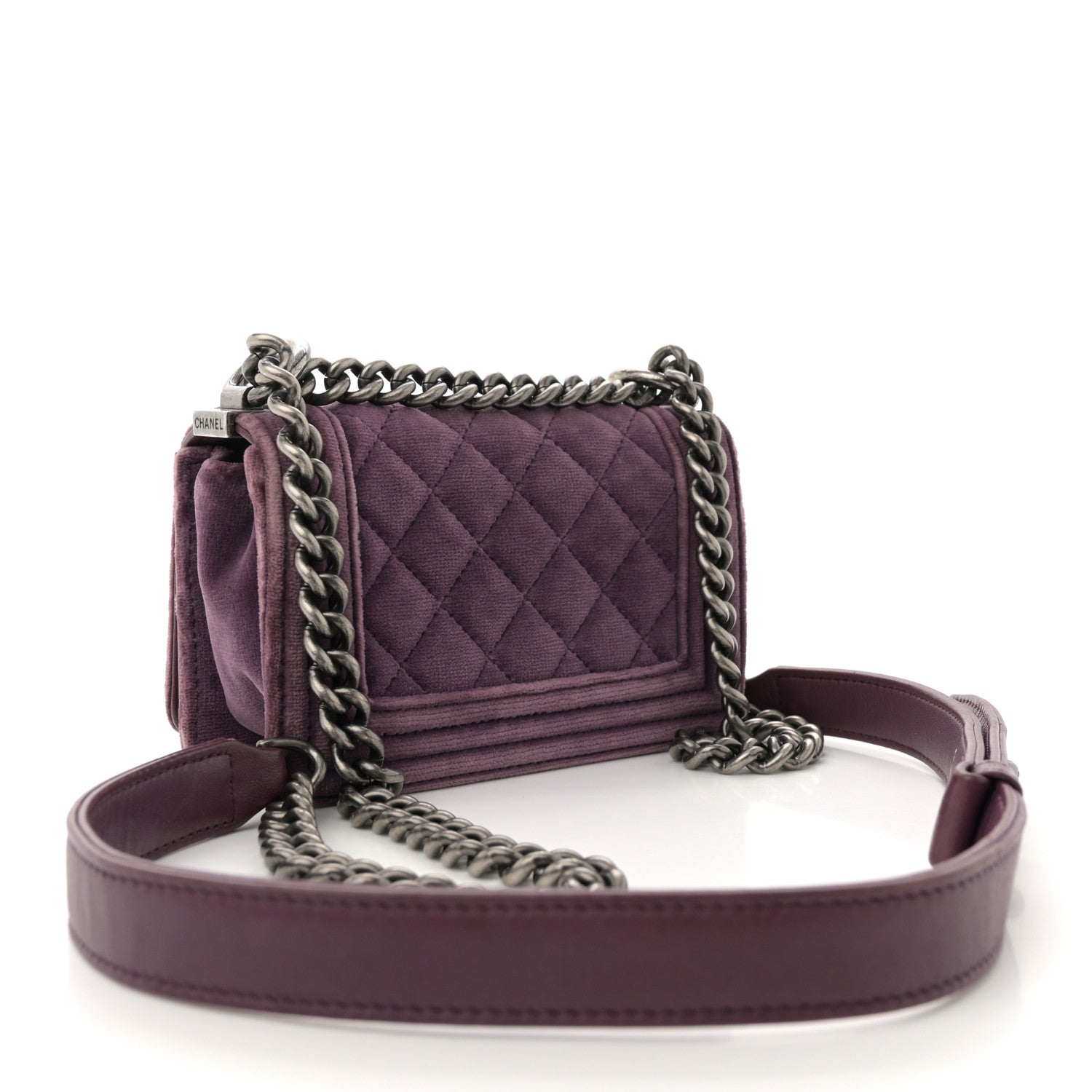 Chanel Velvet Quilted Mini Boy Flap Purple 3 of 12